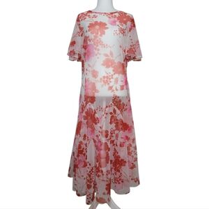 Vintage Edith Flagg Sheer Floral Print Midi Dress Feminine Shabby Chic Boho M/L